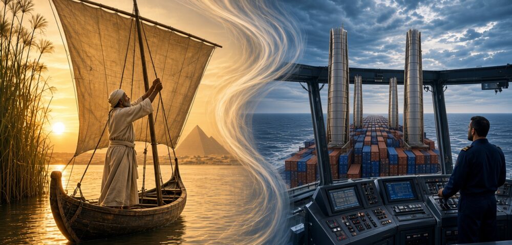 Por qué los barcos vuelven a navegar con velas<br><span style='font-size:18px;line-height:18px;font-weight:400'>Durante dos siglos, la industria marítima dedicó enormes esfuerzos a independizarse del viento. Sin embargo, en pleno siglo XXI, cuando los buques operan con satélites, inteligencia artificial y sistemas digitales de navegación, las velas vuelven a aparecer como una herramienta para reducir consumo de combustible y emisiones.</span>